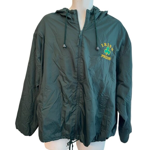 Mens XL Irish Pride Green Hooded Insulated Nylon Jacket Embroidered Ireland Flag - Picture 1 of 7